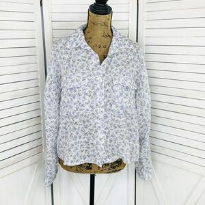 And Now This Floral Button Front Crop Utility Shirt Blouse White Purple Medium